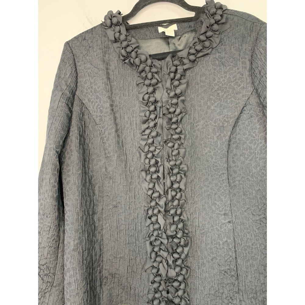 Chicos Black Textured Ruffle Collar‎ Jacket Size 2(12) L Evening Casual - Picture 4 of 10